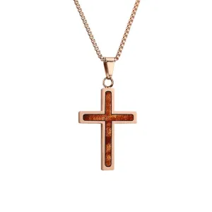 Hawaiian Koa Wood Cross Necklace - Rose Gold