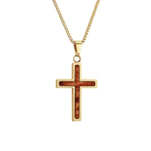 Hawaiian Koa Wood Cross Necklace - Yellow Gold