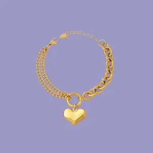 Heart Charm Double Twist Chain Bracelet