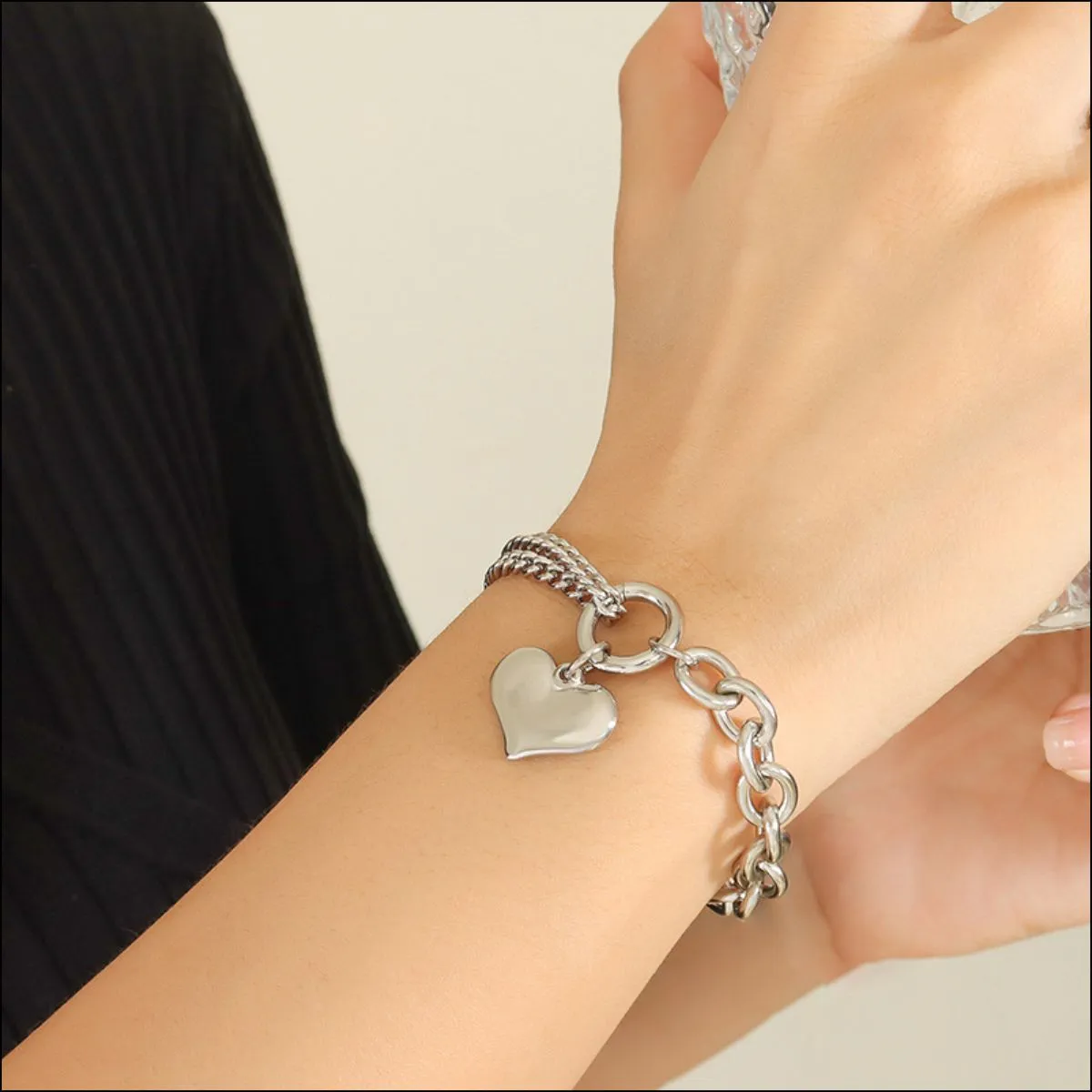 Heart Charm Double Twist Chain Bracelet