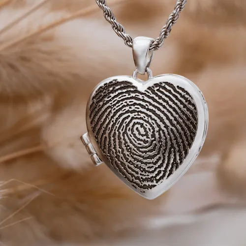 Heart Double Photo Locket Fingerprint Pendant