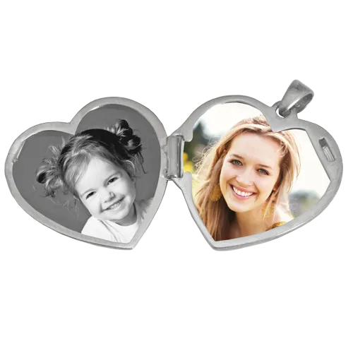 Heart Double Photo Locket Fingerprint Pendant