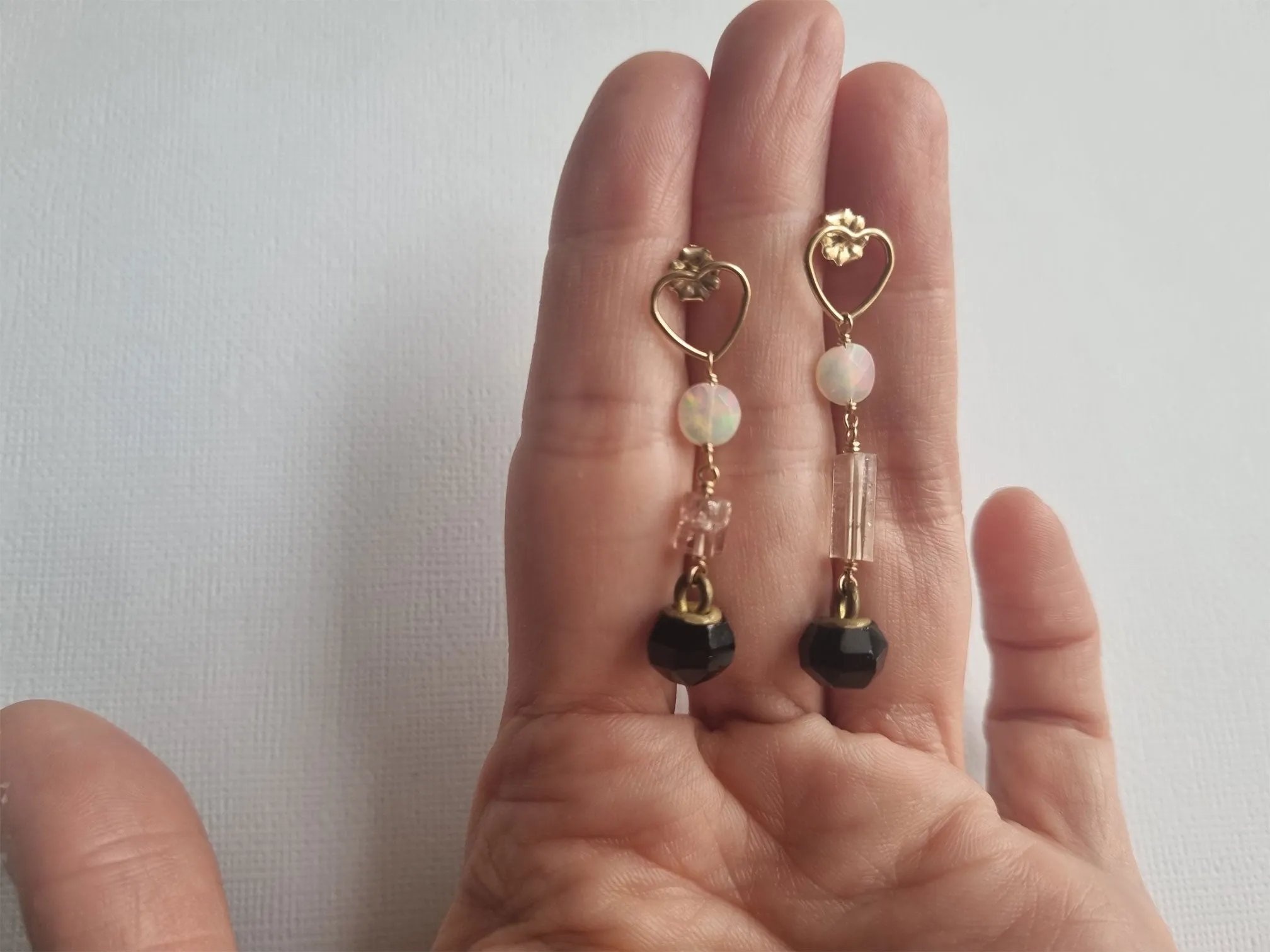 Heart of hearts | Antique black button tourmaline opal earrings
