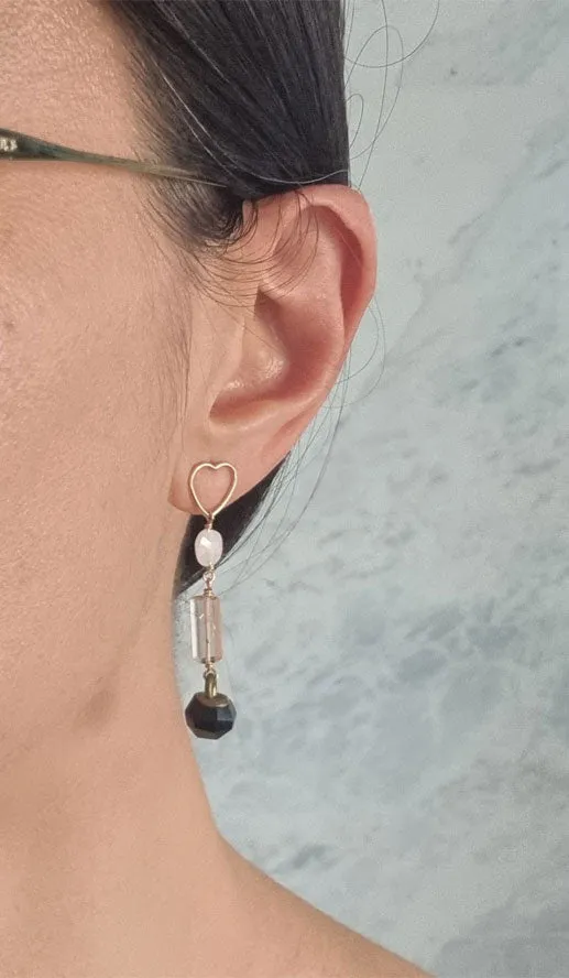 Heart of hearts | Antique black button tourmaline opal earrings