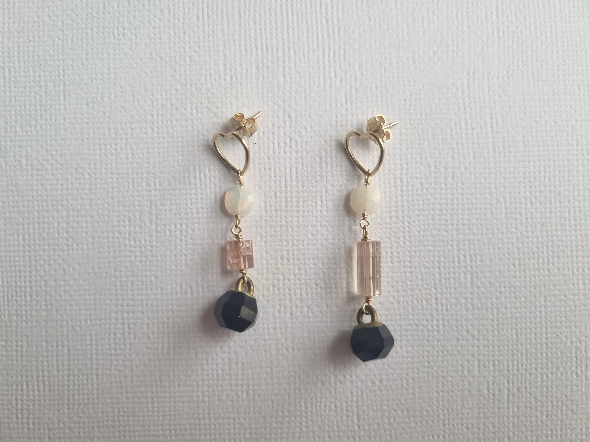 Heart of hearts | Antique black button tourmaline opal earrings