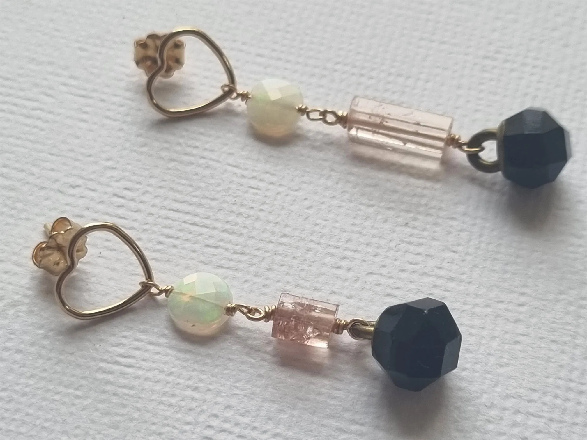 Heart of hearts | Antique black button tourmaline opal earrings