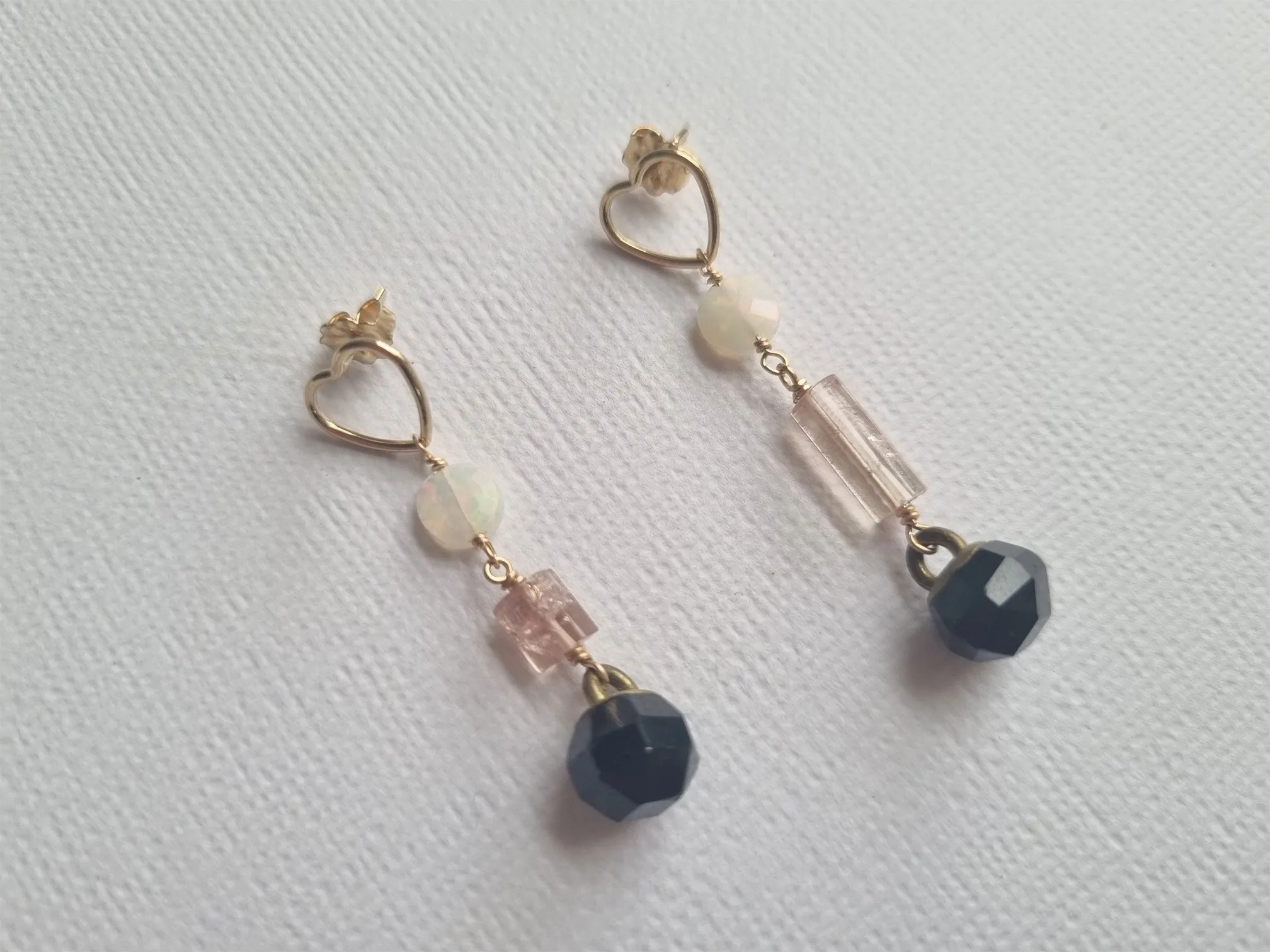 Heart of hearts | Antique black button tourmaline opal earrings
