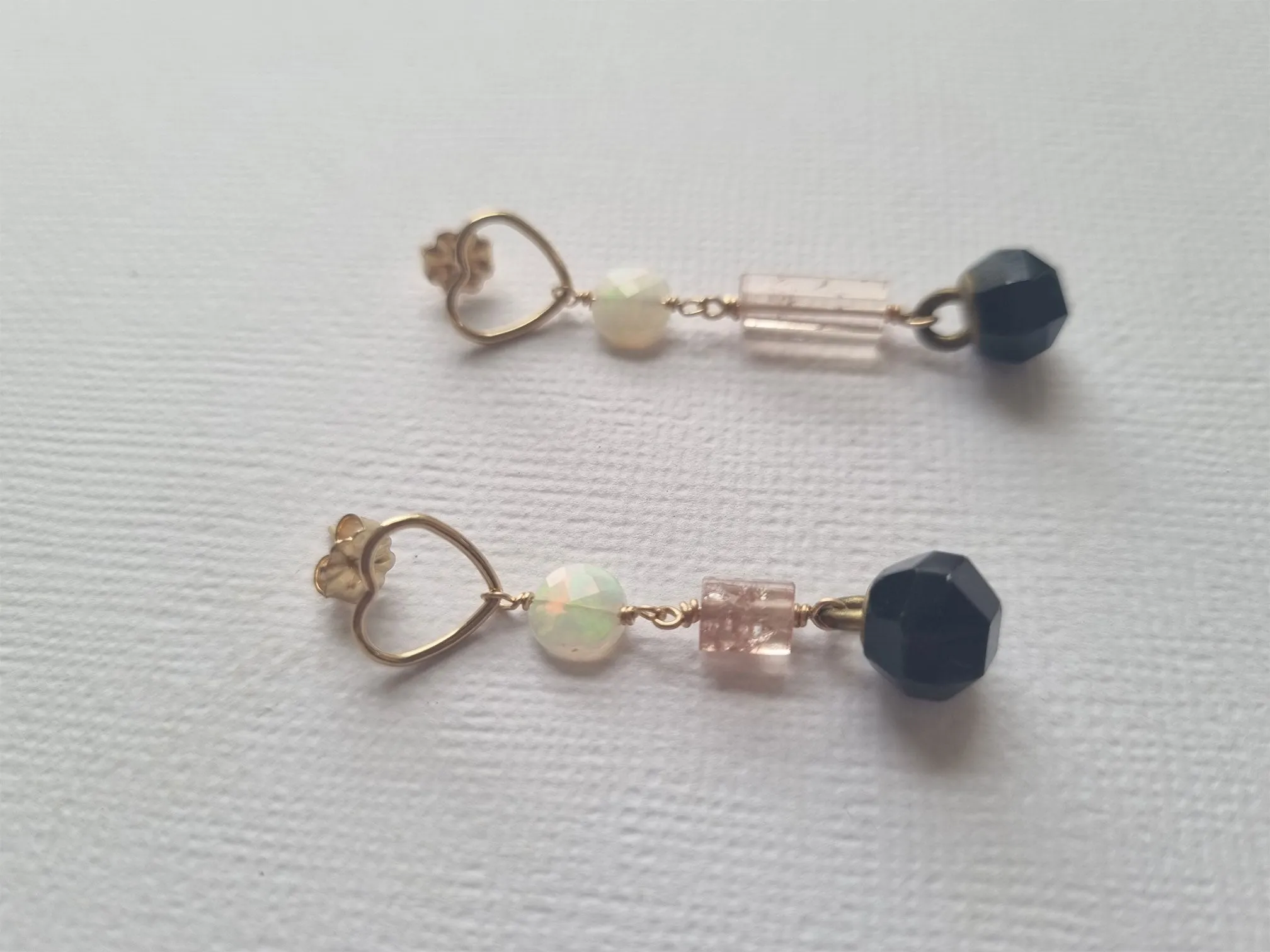 Heart of hearts | Antique black button tourmaline opal earrings