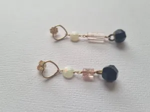 Heart of hearts | Antique black button tourmaline opal earrings