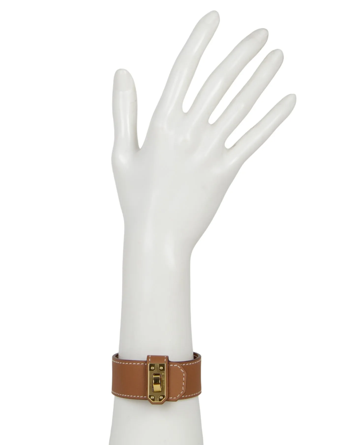 Hermes Gold Leather Kelly Twist PM Bracelet sz T3