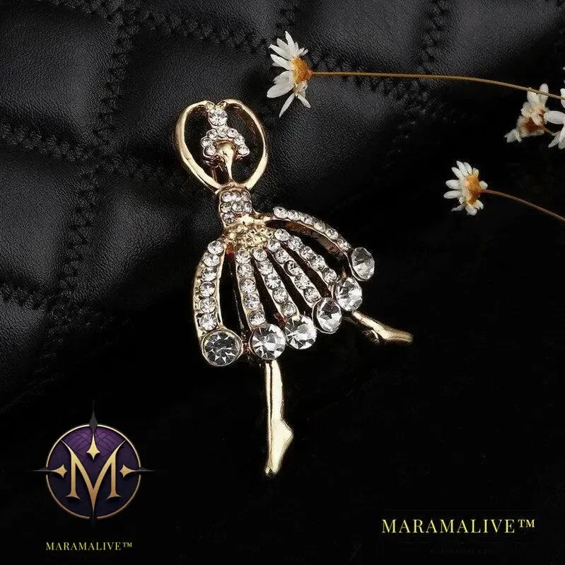 Hesiod Valentine's Day Jewelry Gift Crystal Women Brooch Pins Casual Girl Brooch Pins sparkling Ballet girl