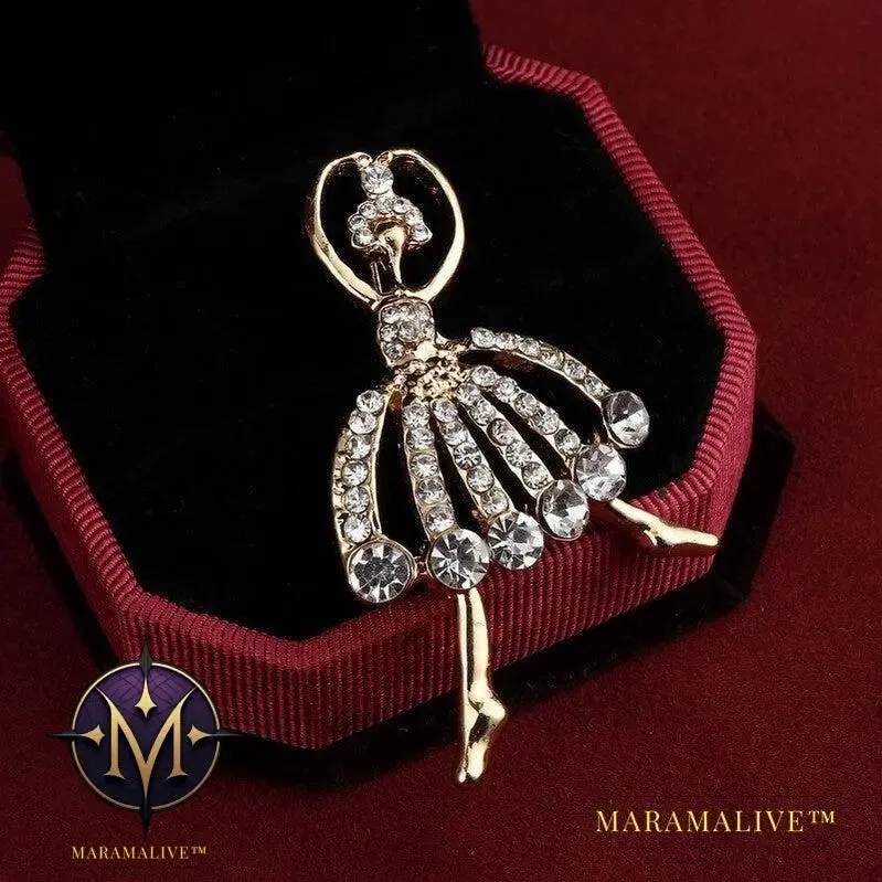 Hesiod Valentine's Day Jewelry Gift Crystal Women Brooch Pins Casual Girl Brooch Pins sparkling Ballet girl