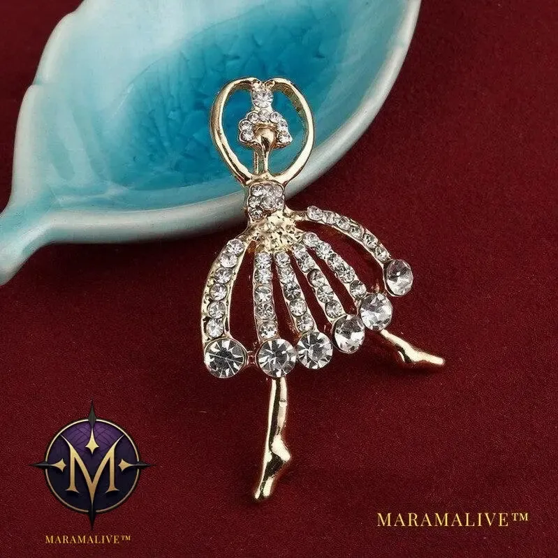 Hesiod Valentine's Day Jewelry Gift Crystal Women Brooch Pins Casual Girl Brooch Pins sparkling Ballet girl