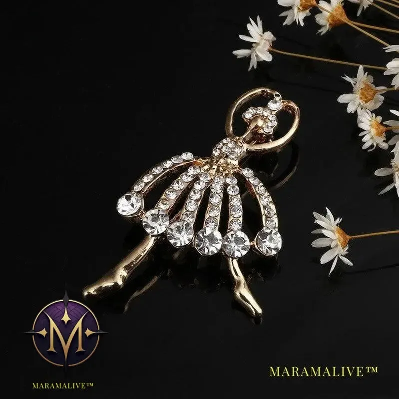 Hesiod Valentine's Day Jewelry Gift Crystal Women Brooch Pins Casual Girl Brooch Pins sparkling Ballet girl