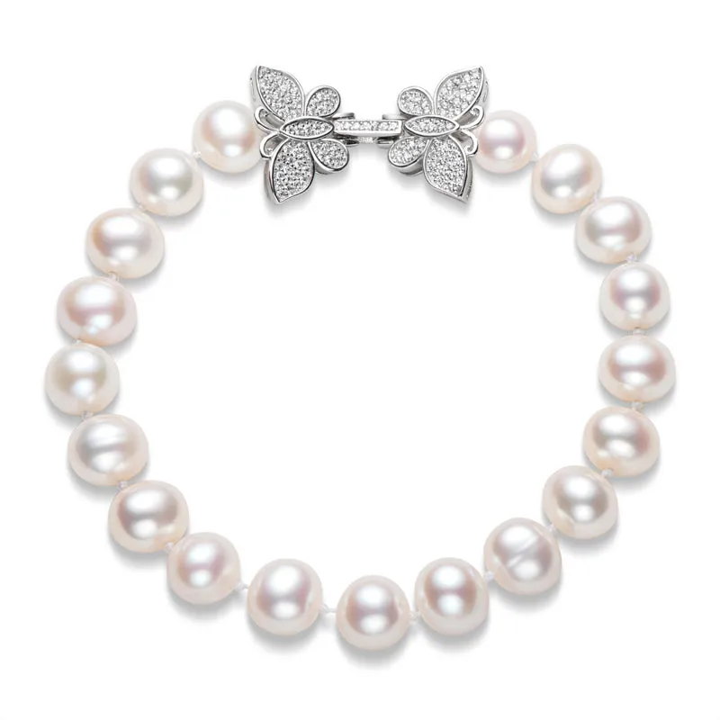 High Luster Cultured White Freshwater Pearl Butterfly Bracelet
