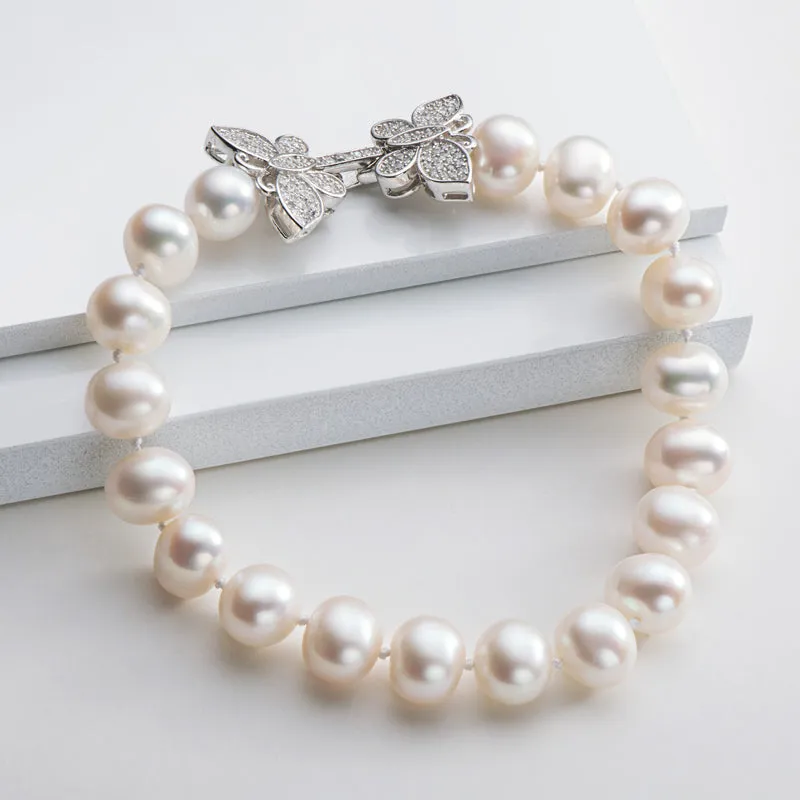 High Luster Cultured White Freshwater Pearl Butterfly Bracelet