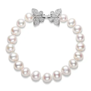High Luster Cultured White Freshwater Pearl Butterfly Bracelet