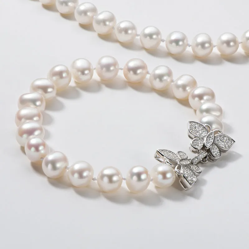 High Luster Cultured White Freshwater Pearl Butterfly Bracelet