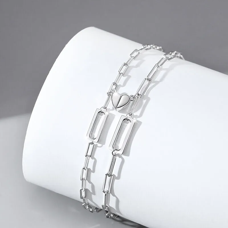 Hollow Paperclip Chain Love Magnetic Couple Bracelets