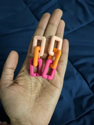 Hot pink orange earrings , pink orange acrylic earrings , fuchsia earrings , fuchsia acrylic chain  , chunky pink , statement earrings