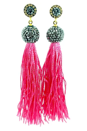 Hot Pink Tassel Crystal Earring