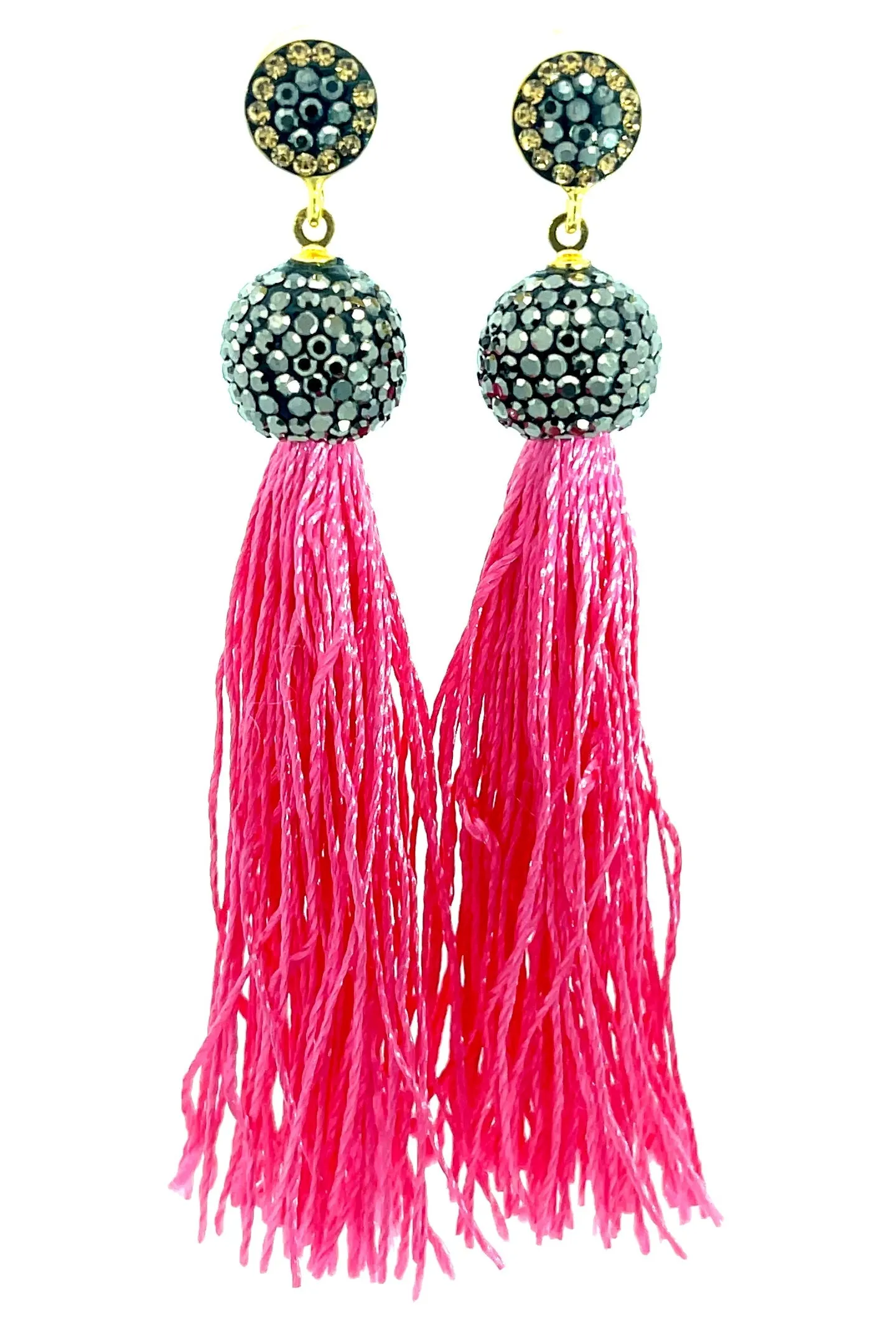 Hot Pink Tassel Crystal Earring