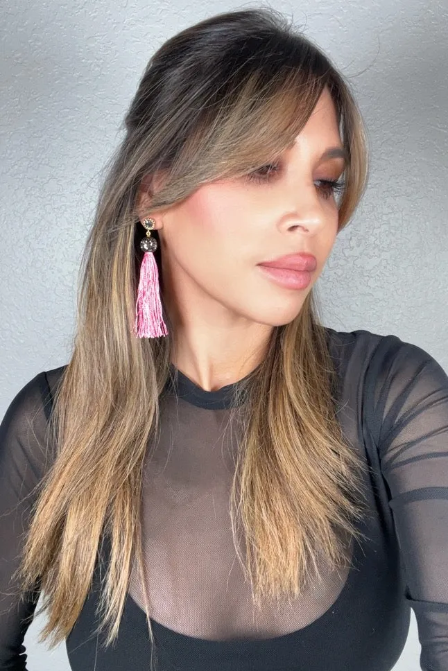Hot Pink Tassel Crystal Earring