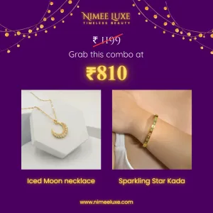 Iced Moon Necklace   Sparkling Star Kada Bracelet Combo