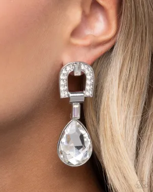 In ARCHING Order - White - Rhinestone Oversized Teardrop Gem Paparazzi Post Earrings