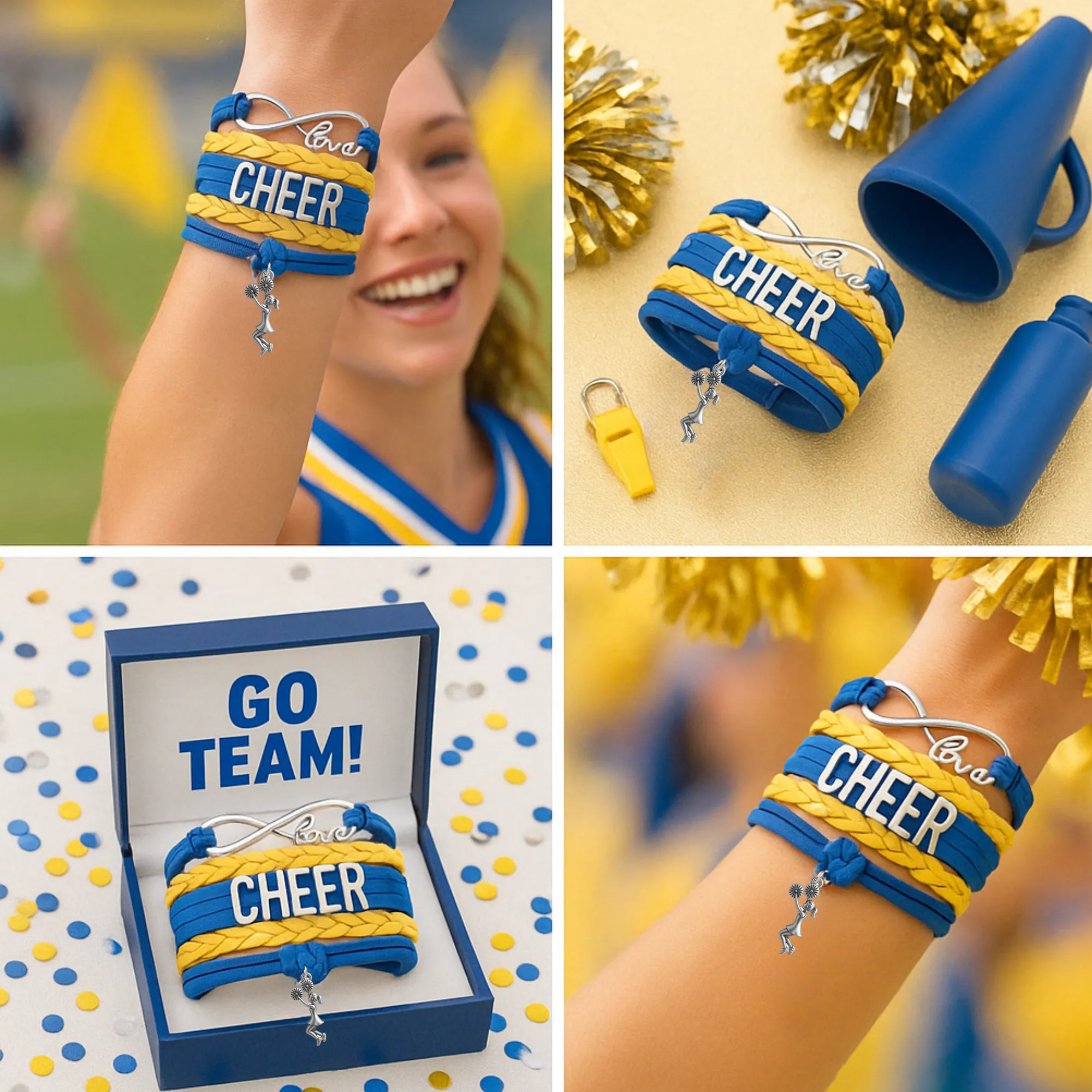 Infinity Cheer Bracelet - Pick Team Colors & Charm