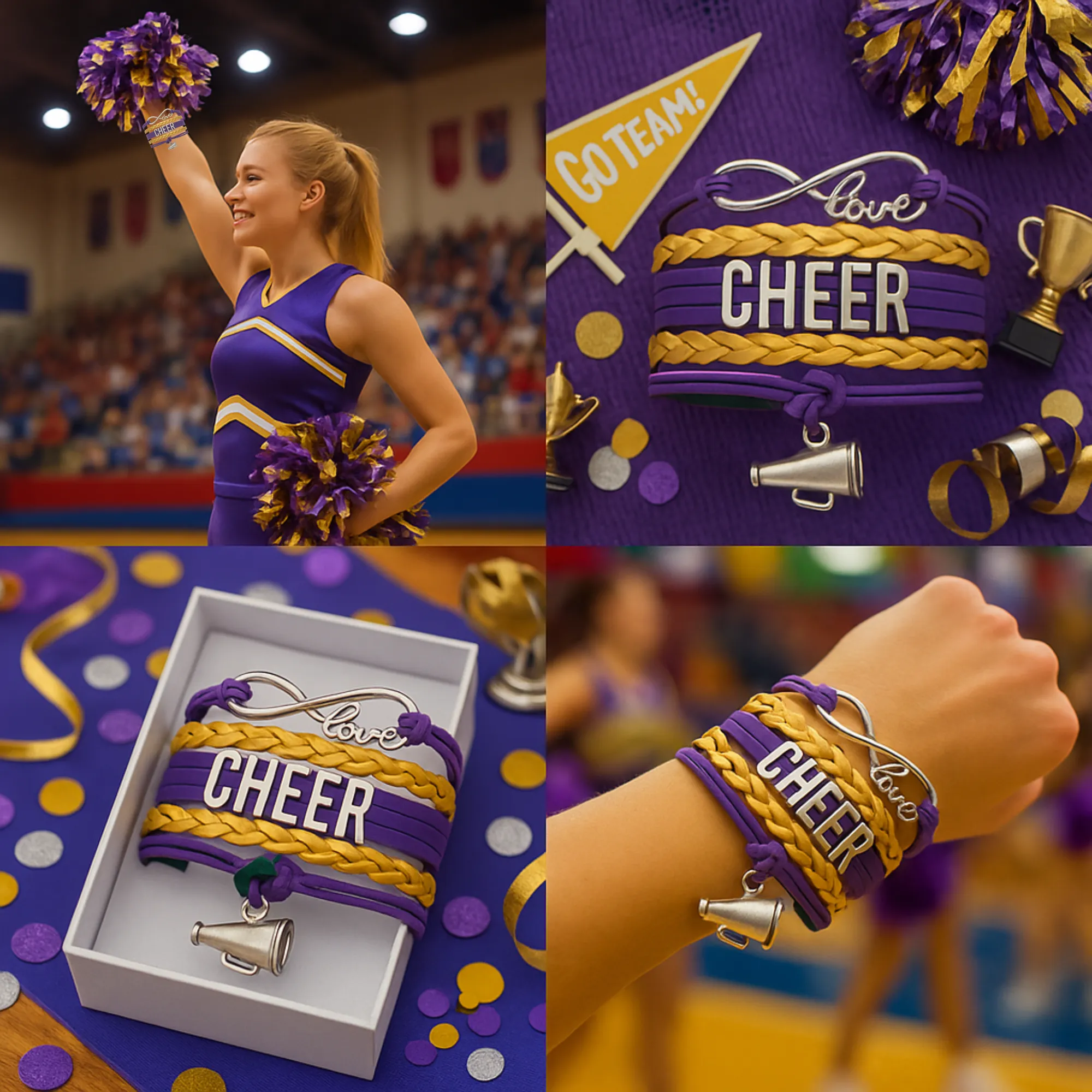 Infinity Cheer Bracelet - Pick Team Colors & Charm