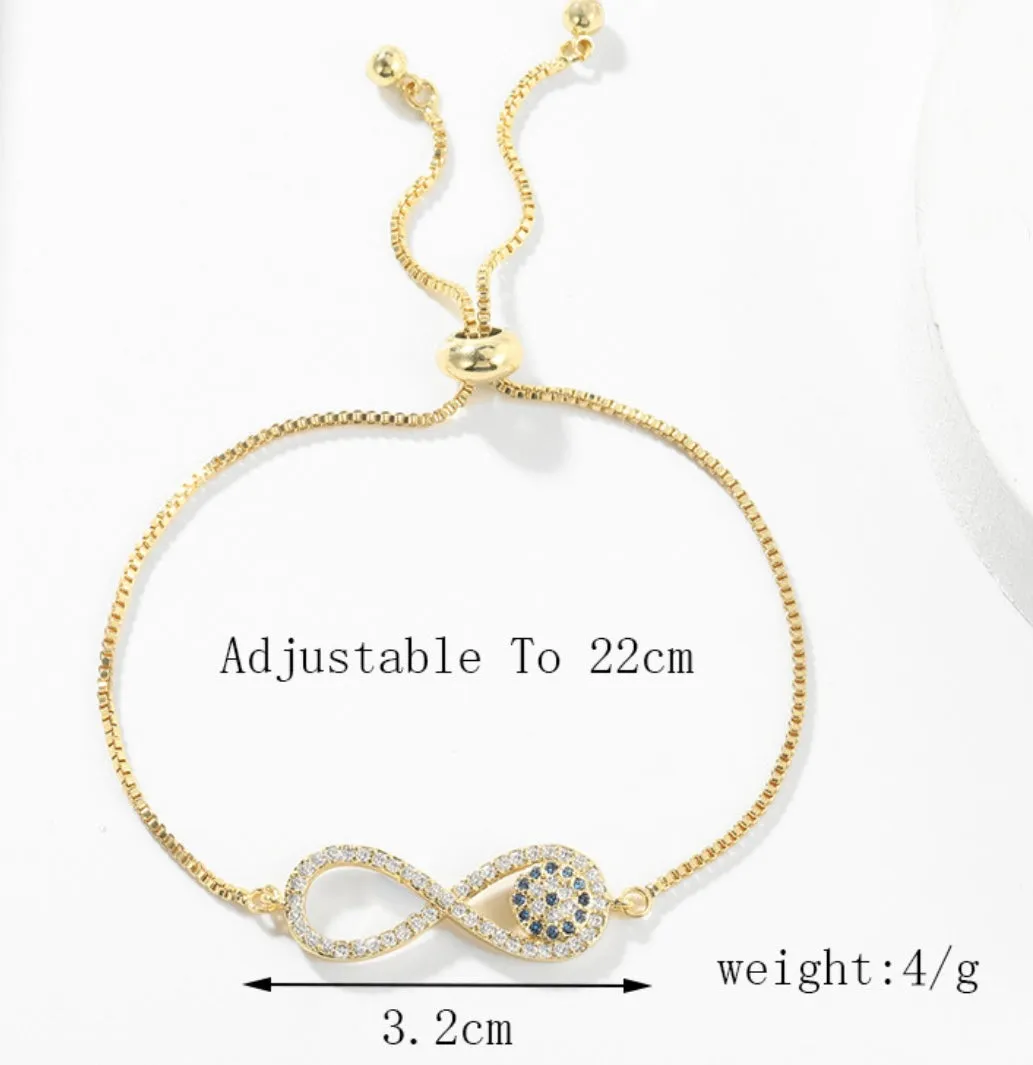 Infinity Copper Inlaid Zirconium Eye Pull Bracelet