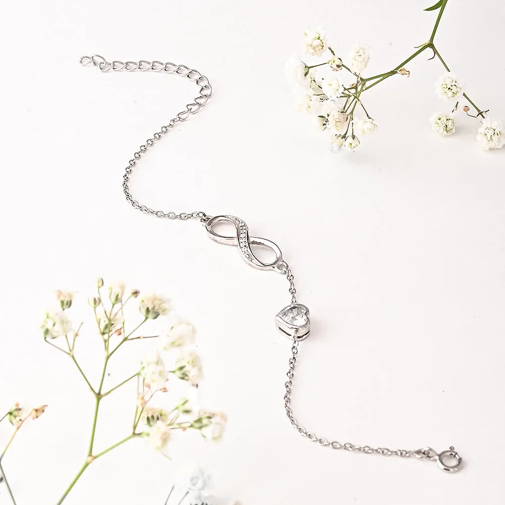 Infinity Heart Charm Bracelet in 92.5 Sterling Silver