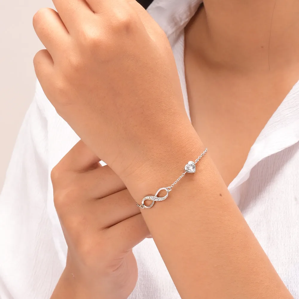 Infinity Heart Charm Bracelet in 92.5 Sterling Silver