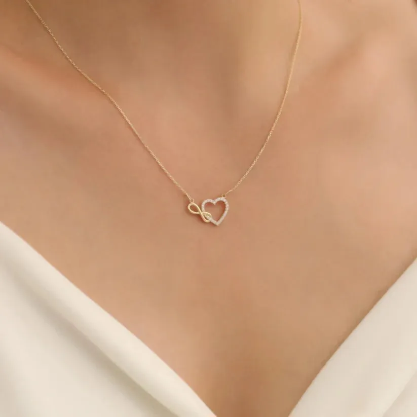 Infinity Heart Swarski Necklace   Love Loop Kada Bracelet Combo