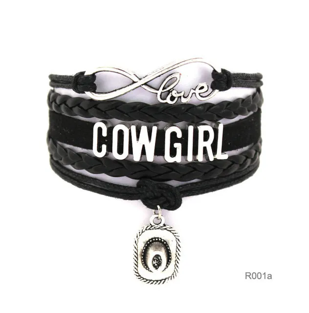 Infinity Love girls Bracelets Cowgirl Bracelet  Sports Suede pu Leather Cheer Bracelets for women R001- Drop Shipping