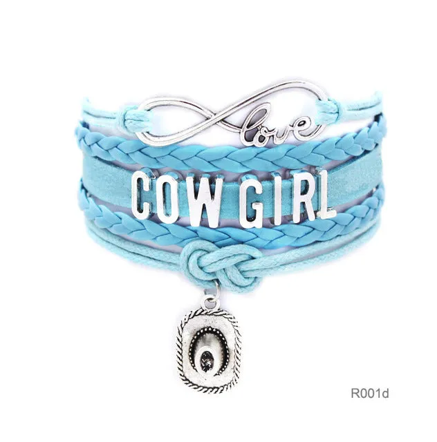 Infinity Love girls Bracelets Cowgirl Bracelet  Sports Suede pu Leather Cheer Bracelets for women R001- Drop Shipping