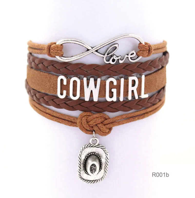 Infinity Love girls Bracelets Cowgirl Bracelet  Sports Suede pu Leather Cheer Bracelets for women R001- Drop Shipping