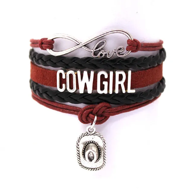 Infinity Love girls Bracelets Cowgirl Bracelet  Sports Suede pu Leather Cheer Bracelets for women R001- Drop Shipping