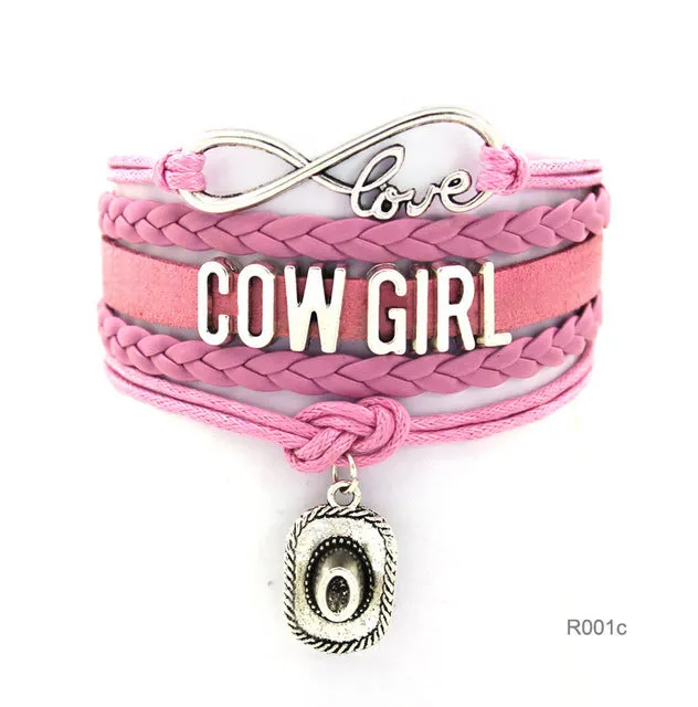 Infinity Love girls Bracelets Cowgirl Bracelet  Sports Suede pu Leather Cheer Bracelets for women R001- Drop Shipping