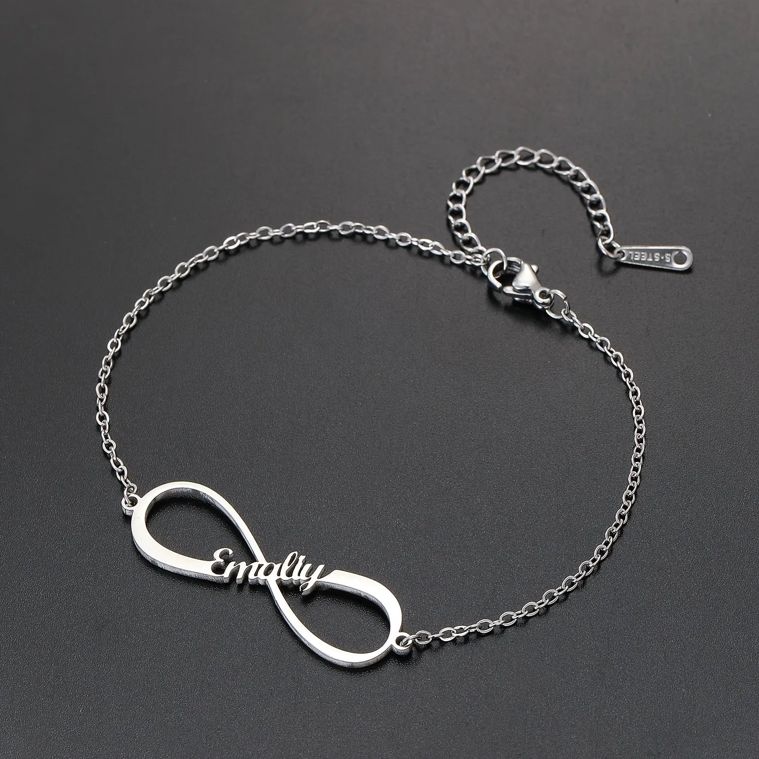 Infinity Symbol Customized English Letter Name Thin Chain Bracelet