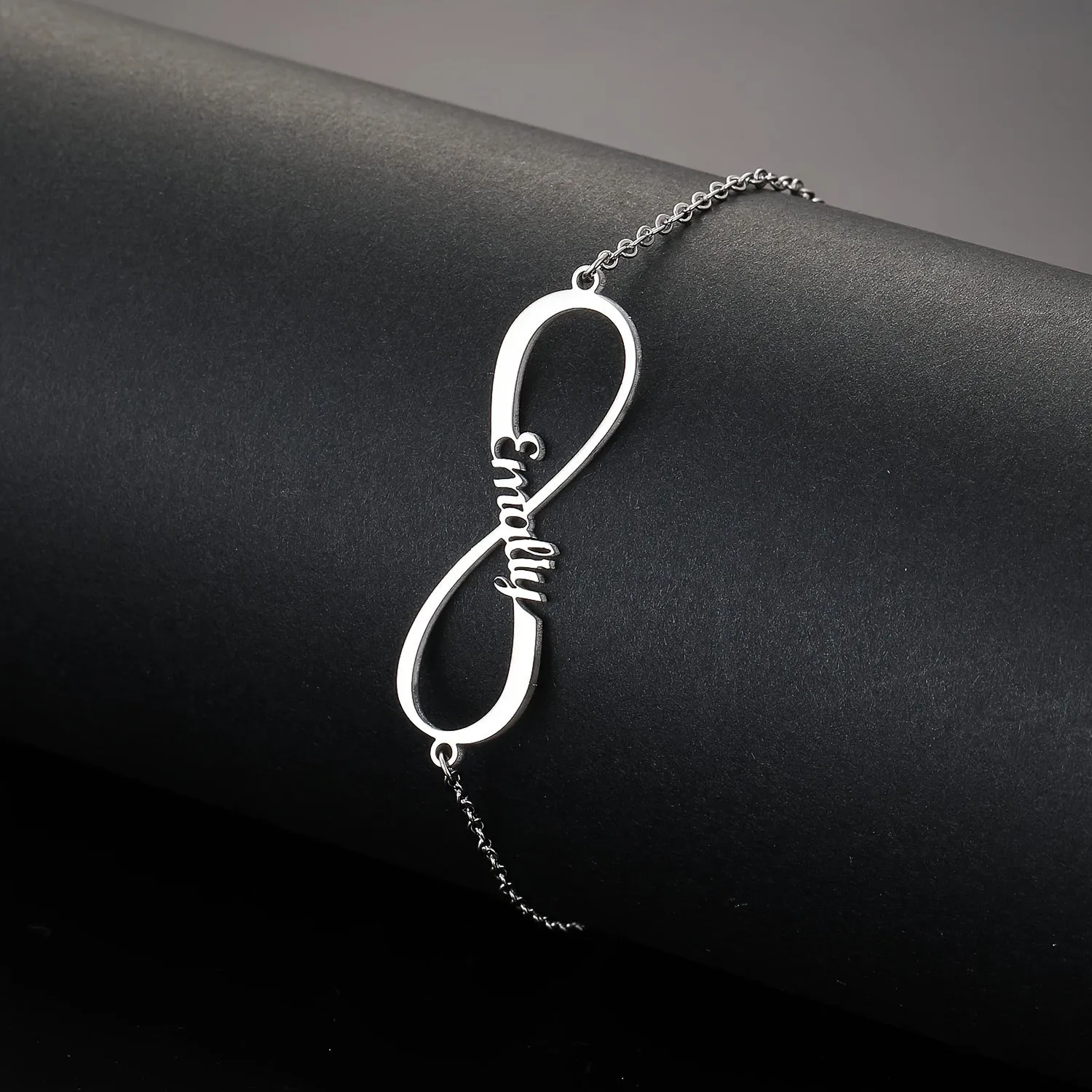 Infinity Symbol Customized English Letter Name Thin Chain Bracelet