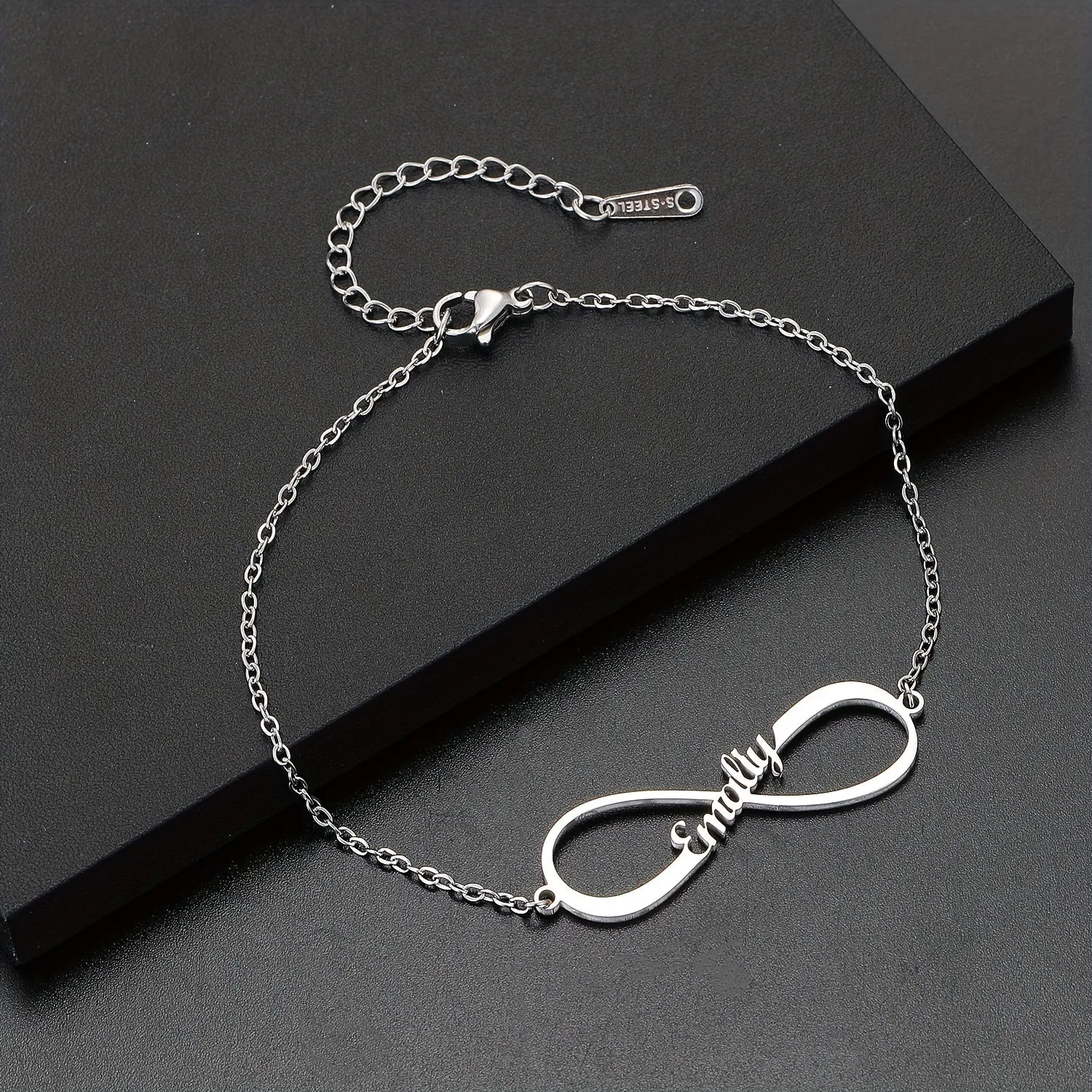 Infinity Symbol Customized English Letter Name Thin Chain Bracelet