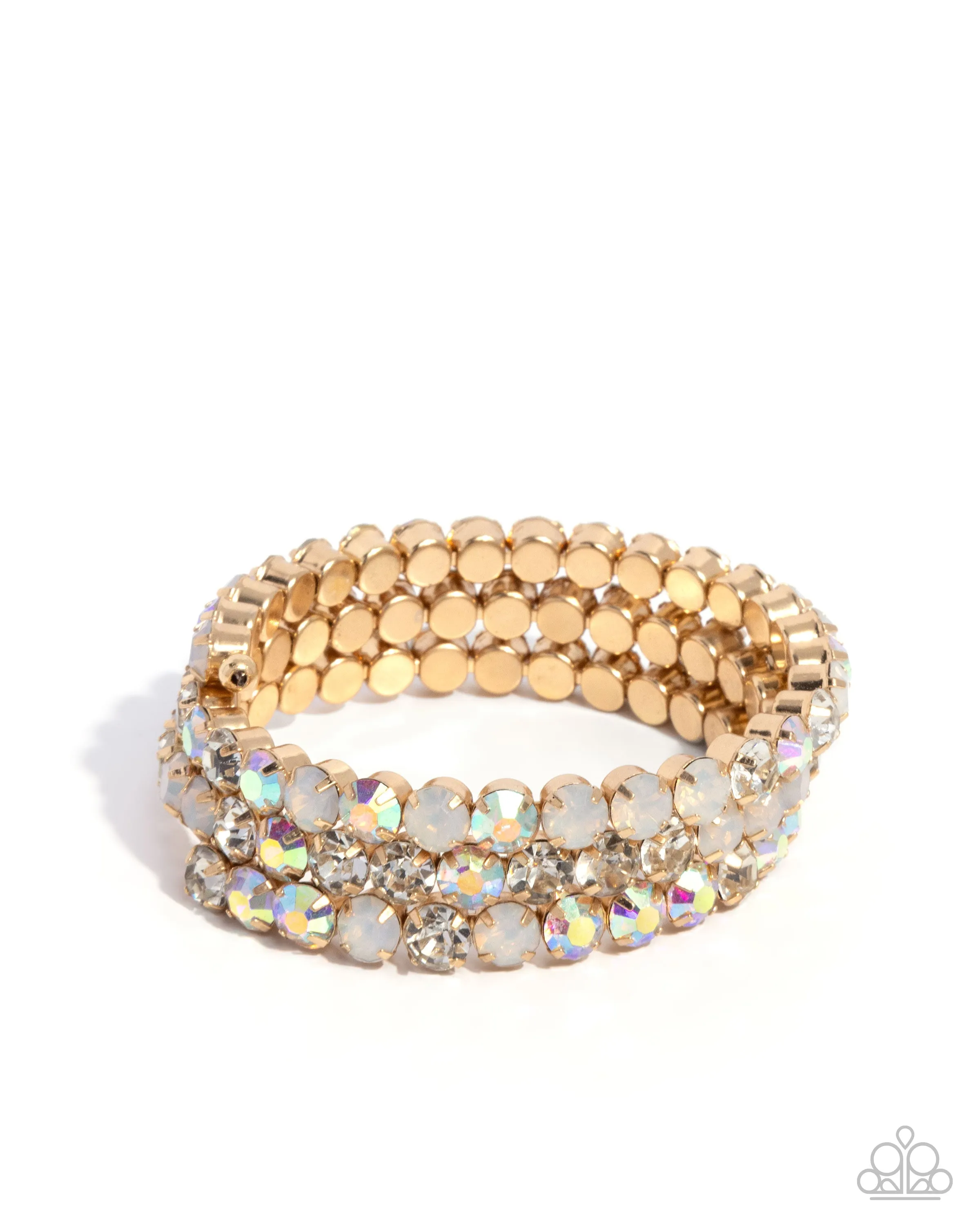Iridescent Incantation - Multi - Gold - White, Opalescent, and Iridescent Gem Paparazzi Coil Bracelet