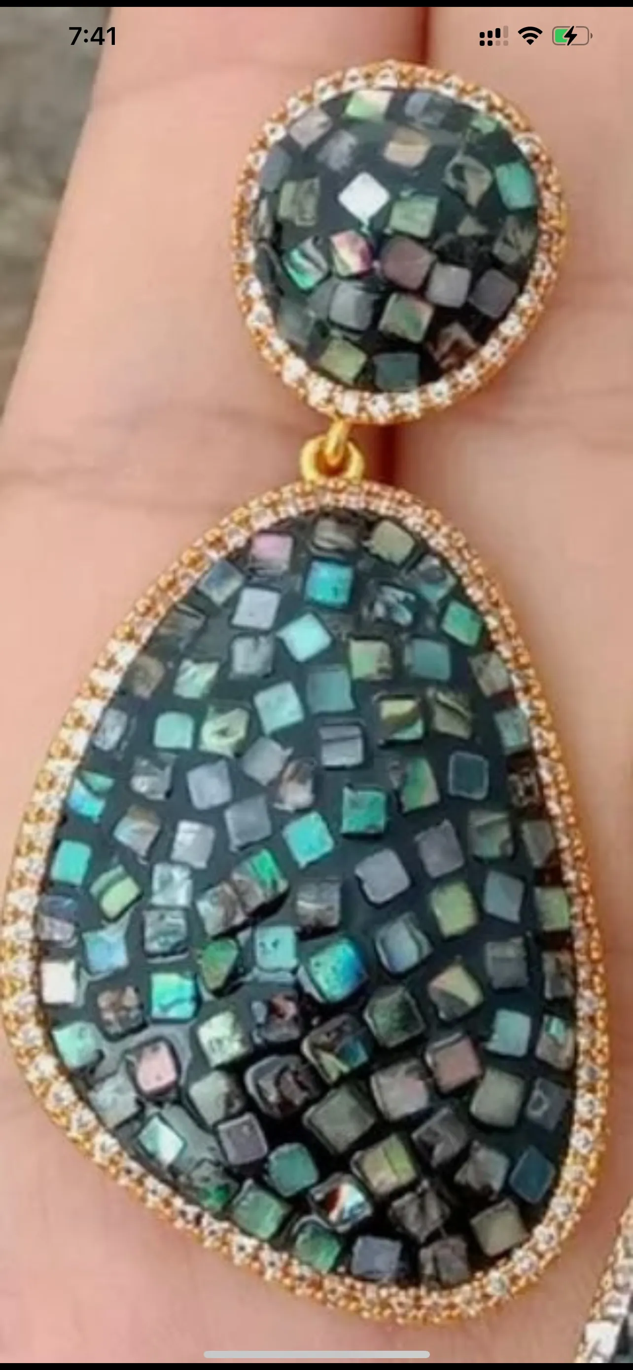 Iridescent Rainbow Abalone Shell Gold Statement Earrings 2.0"