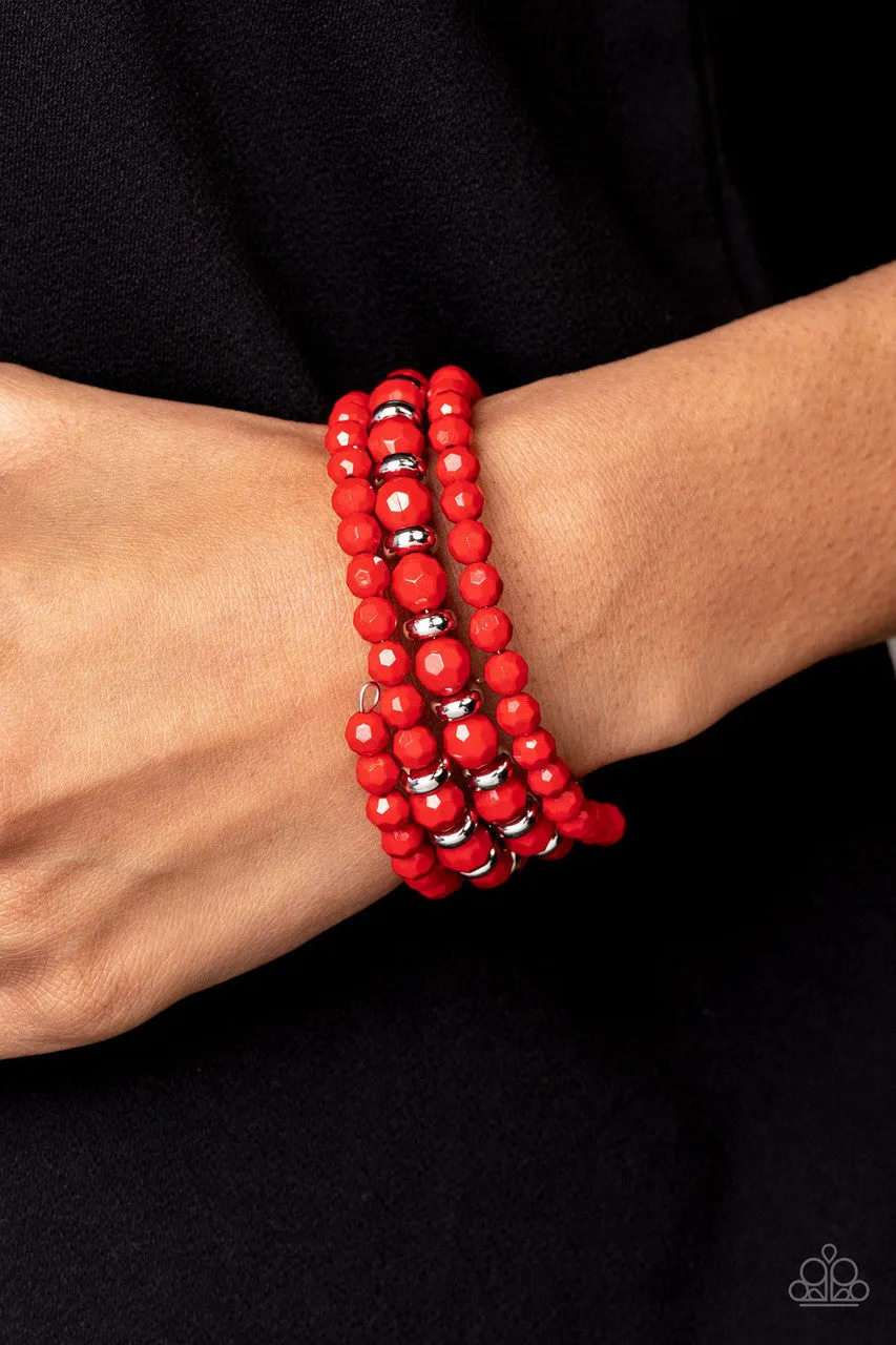 It's a Vibe - Red - Faceted Bead Paparazzi Coil Bracelet
