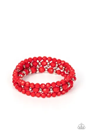 It's a Vibe - Red - Faceted Bead Paparazzi Coil Bracelet