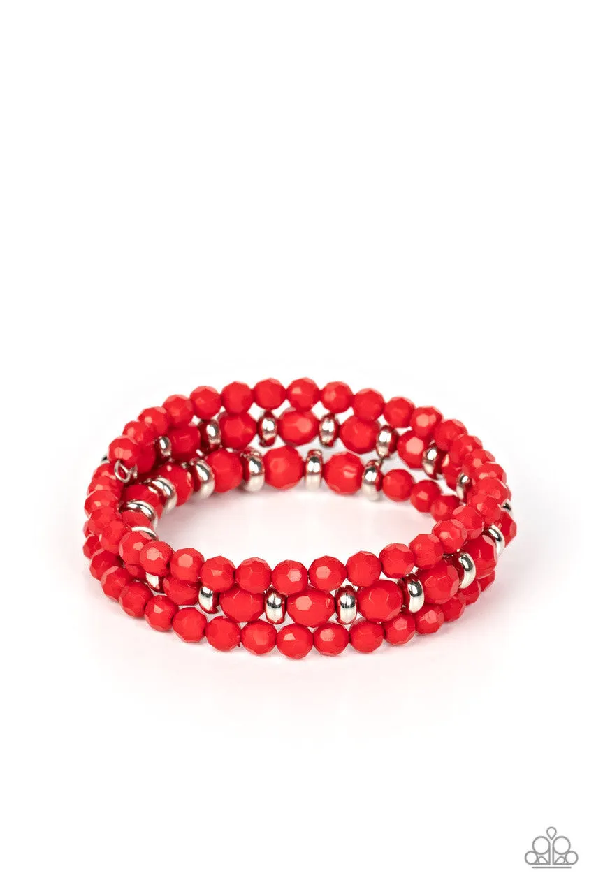 It's a Vibe - Red - Faceted Bead Paparazzi Coil Bracelet