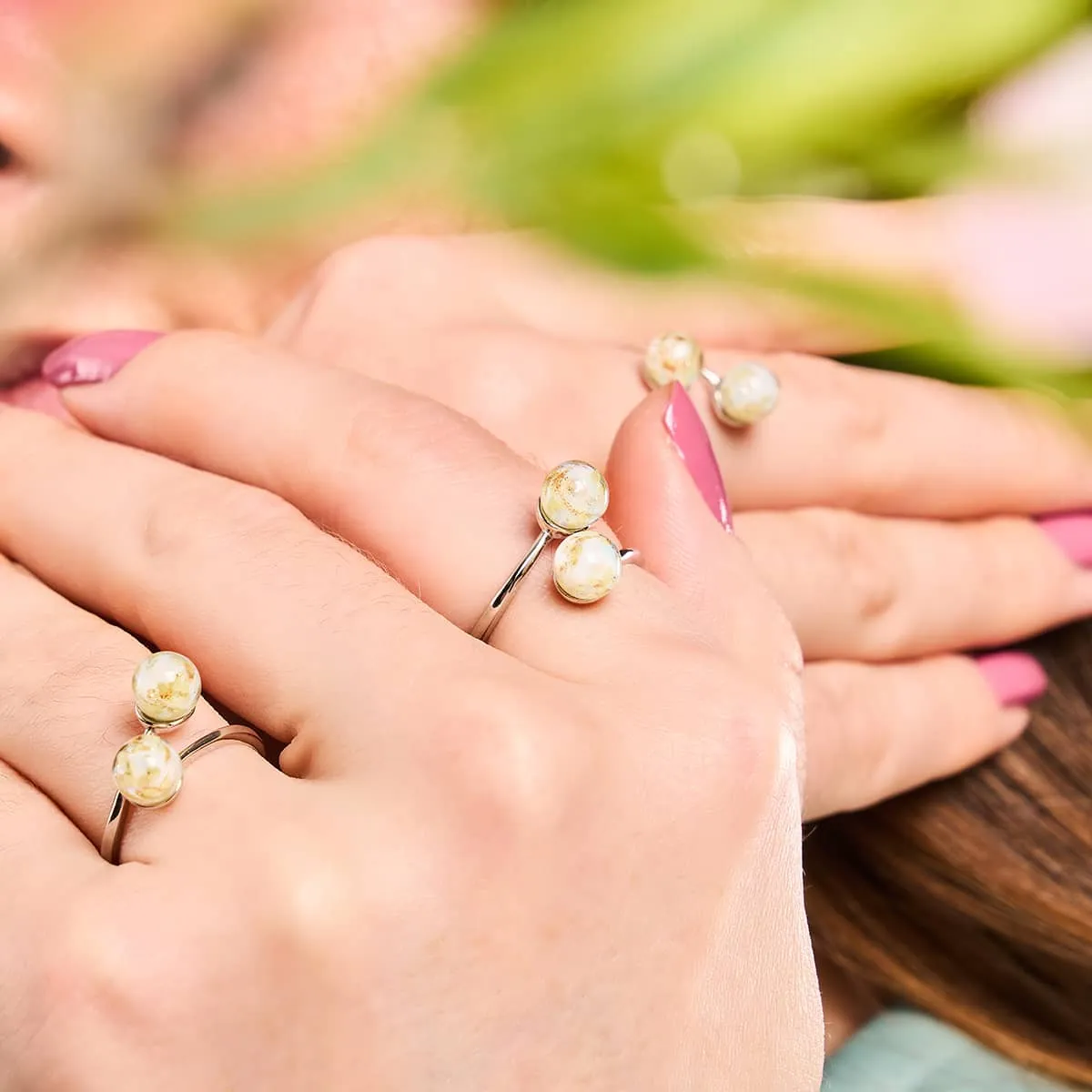 Ivory | .925 Sterling Silver | Firefly Glass | Infinity Helix Ring