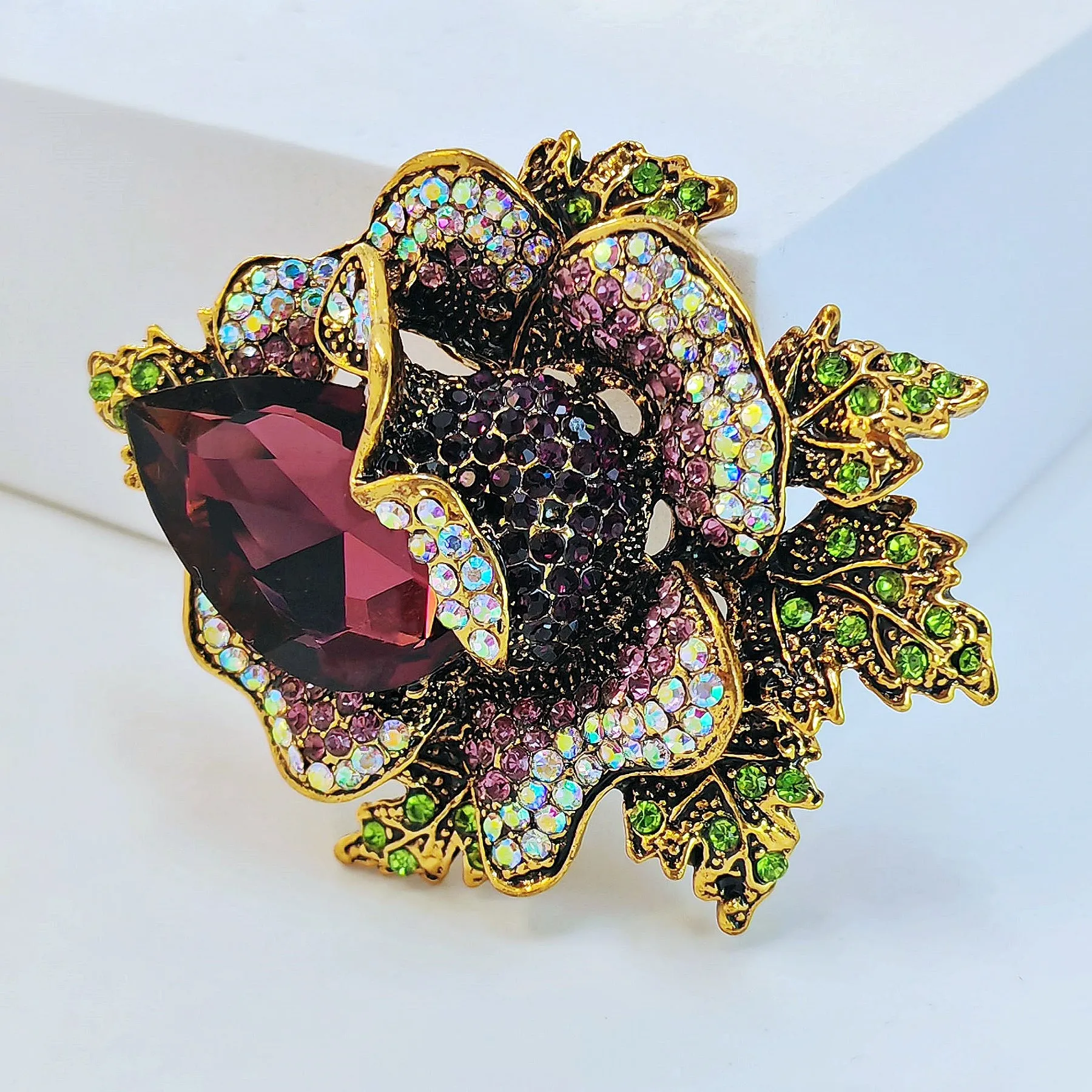 Jewelblings Fantastic Micro Pave Purple Crystal Rhinestone Rose Flower Pins Broaches for Prom Dressy Shawl Business Suit Formal Gown Jewelry